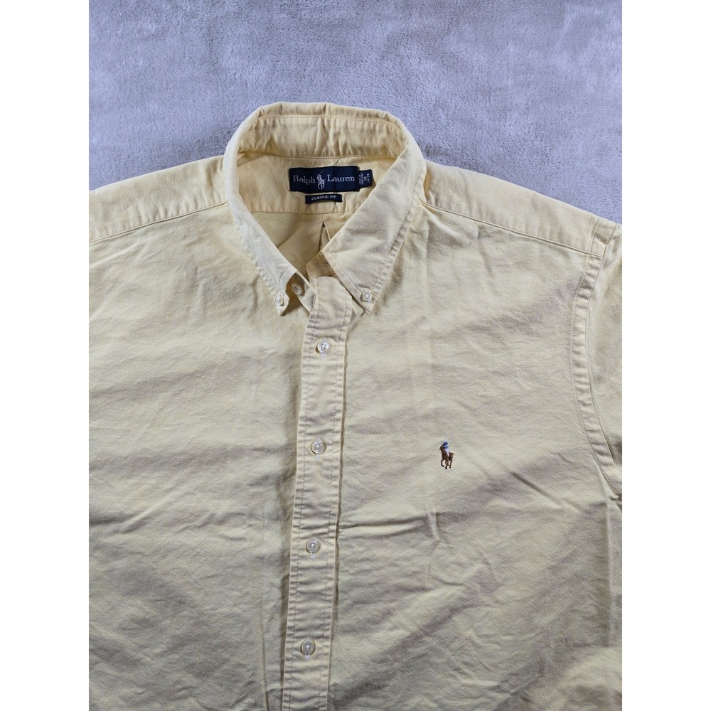 Vintage Ralph Lauren Shirt Mens Sz 18 Button Down Yellow Long Sleeve Flesh Pony